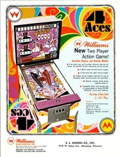 4 Aces Pinball Machine Flyer Original 1970 Game Artwork Playing Cards Retro