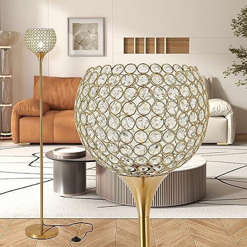 Spherical Crystal Floor Lamp 8.7 in Shade Elegant Standing Light with Gold - Picture 1 of 7
