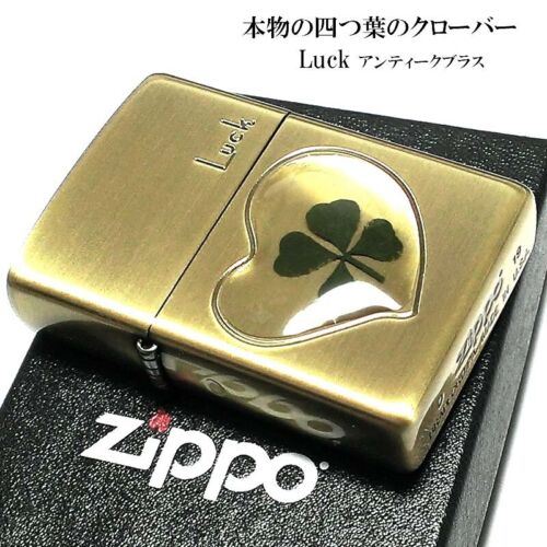 Accendino a olio Zippo quattro foglie trifoglio fortuna oro resina epossidica custodia regolare Giappone - Foto 1 di 6