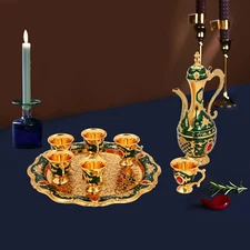 1 Set Vintage Turkish Pot Set Wine Kettle Cups with 6 Cups & Tray for Tea Coffee