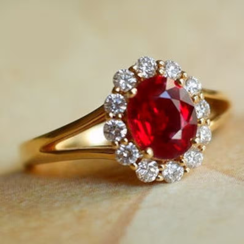 Oval Cut 1.81Ct Natural Ruby & Diamond Engagement Ring 18K Yellow Gold Size 7 8 - Picture 5 of 11