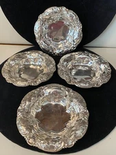 Art Nouveau Repousse Sterling Nut Dishes - Set (4) (c early 1900's)