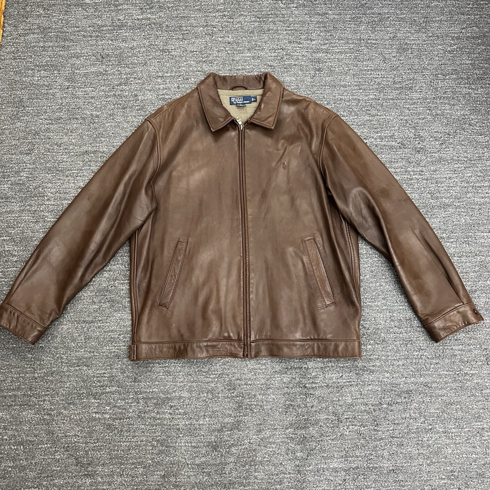Chaqueta Polo Ralph Lauren Cuero Hombre Grande Softshell Marrón Vintage Moto Bomber
