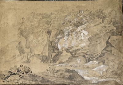 Antike 18. Jh. Original Bleistift & Tuschezeichnung signiert von Carlo Labruzzi 1748-1817