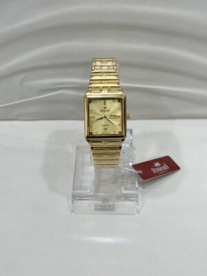 Sunborn Men's Gold Nugget Watch Square Day & Date Gold Dial New High Quality!