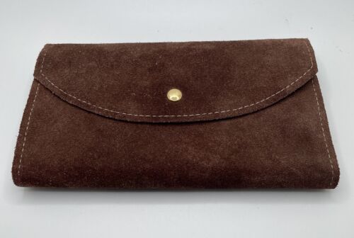 Vintage Westport Wallet brown Genuine Suede Leather womans Clutch Purse Brazil - Picture 1 of 8