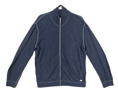 Ermenegildo Zegna Cotton-Cashmere Full-Zip Sweater Heather Navy Men's Sz XL Slim