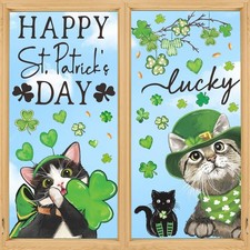 52 PCS St. Patrick's Day Window Cling Sticker, Cats Irish Shamrock Clover for Ho