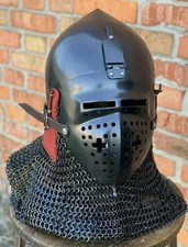 Medieval Bascinet Klappvisor Helmet  Hand-Forged 16 Gauge Steel  Black Cross