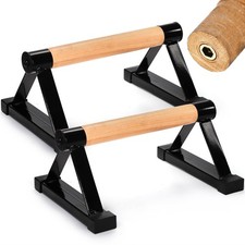 TOPZEA Wood Parallettes, Steel Push Up Bars for Calisthenics, 600 lbs Black