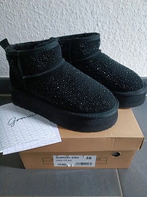 Massimo Santini Boots 38 Plateau Glitzer Schwarz Stiefel Ugg Leder Vintage