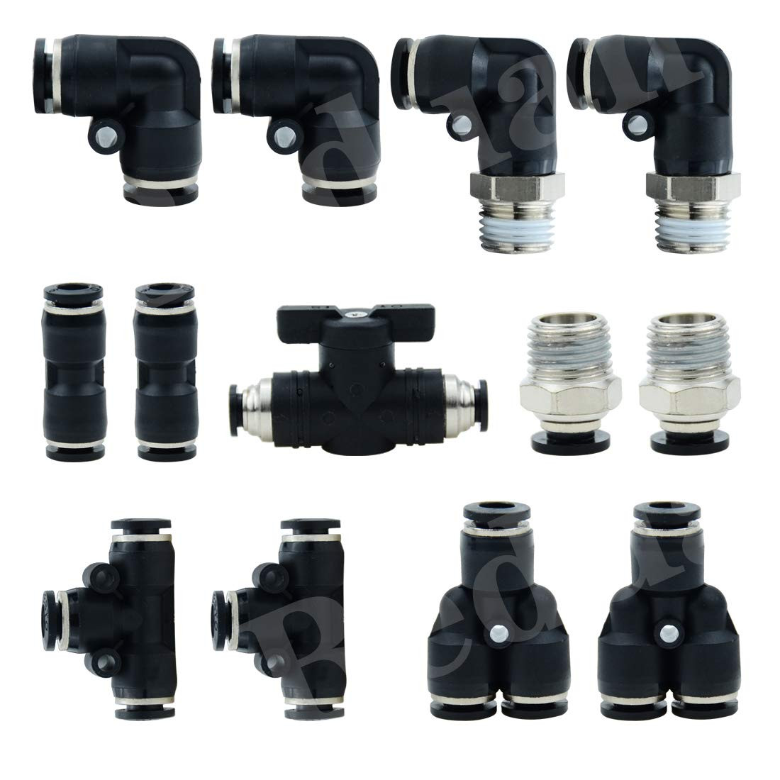 Pneumatic Push to Connect Fittings Kit Air Line Quick Fittings 2 PL+2 Elbow+2...