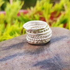 925 Sterling Silver Band Ring Handmade Statement Set of 7 Ring All Size C492