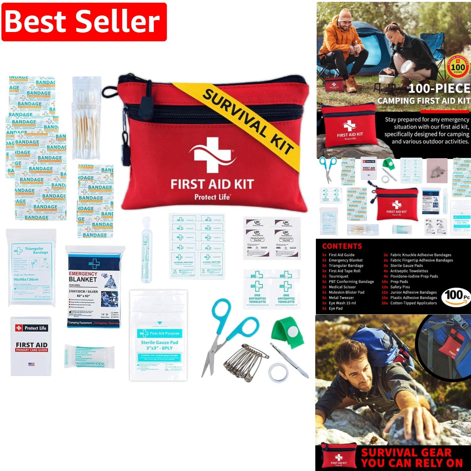 Durable 100-Piece First Aid Kit for Camping Hiking and Emergency Prep