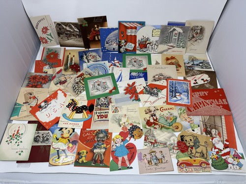 VTG 1930’s GREETING CARDS Christmas Valentine Birthday Flocked Die Cut Lot Of 50