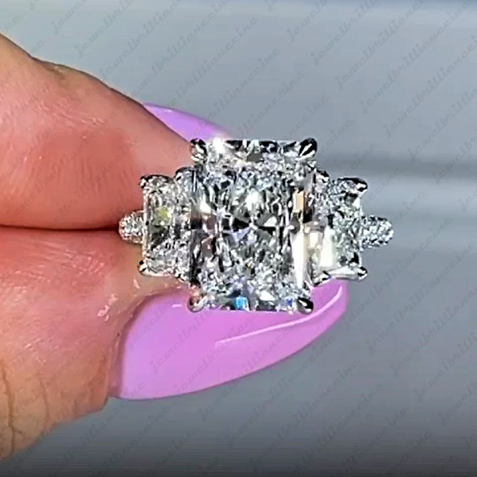 ECCO Anello di Fidanzamento Argento 935 5.16Ctw Diamante Simulato 3 Pietre GARANZIA A VITA