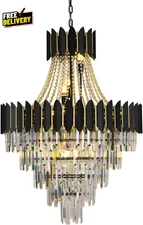 Luxury Modern Crystal Chandelier Lighting Raindrop Crystal Chandelier Black F...
