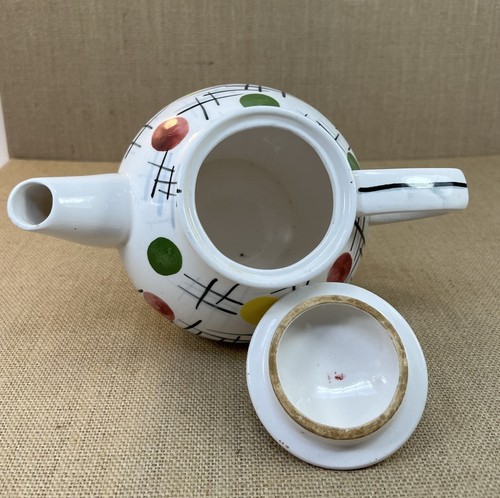Vintage Mid Century Modern Atomic Teapot White Red Green Yellow 24 Ounces - Picture 5 of 9