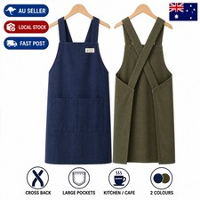  Japanese Style Crinkle Cotton Apron Cross Back Kitchen Cooking Pinafore
