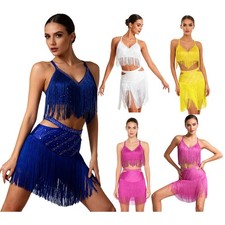 Womens Dancewear Tango Outfits Party Dress Flamenco Crisscross Waltz V-Neck