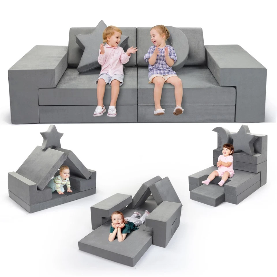 9 TLG Spielsofa Cord Kindersofa Schaumstoffbausteine Schalffunktion Modulsofa - Bild 2 von 4
