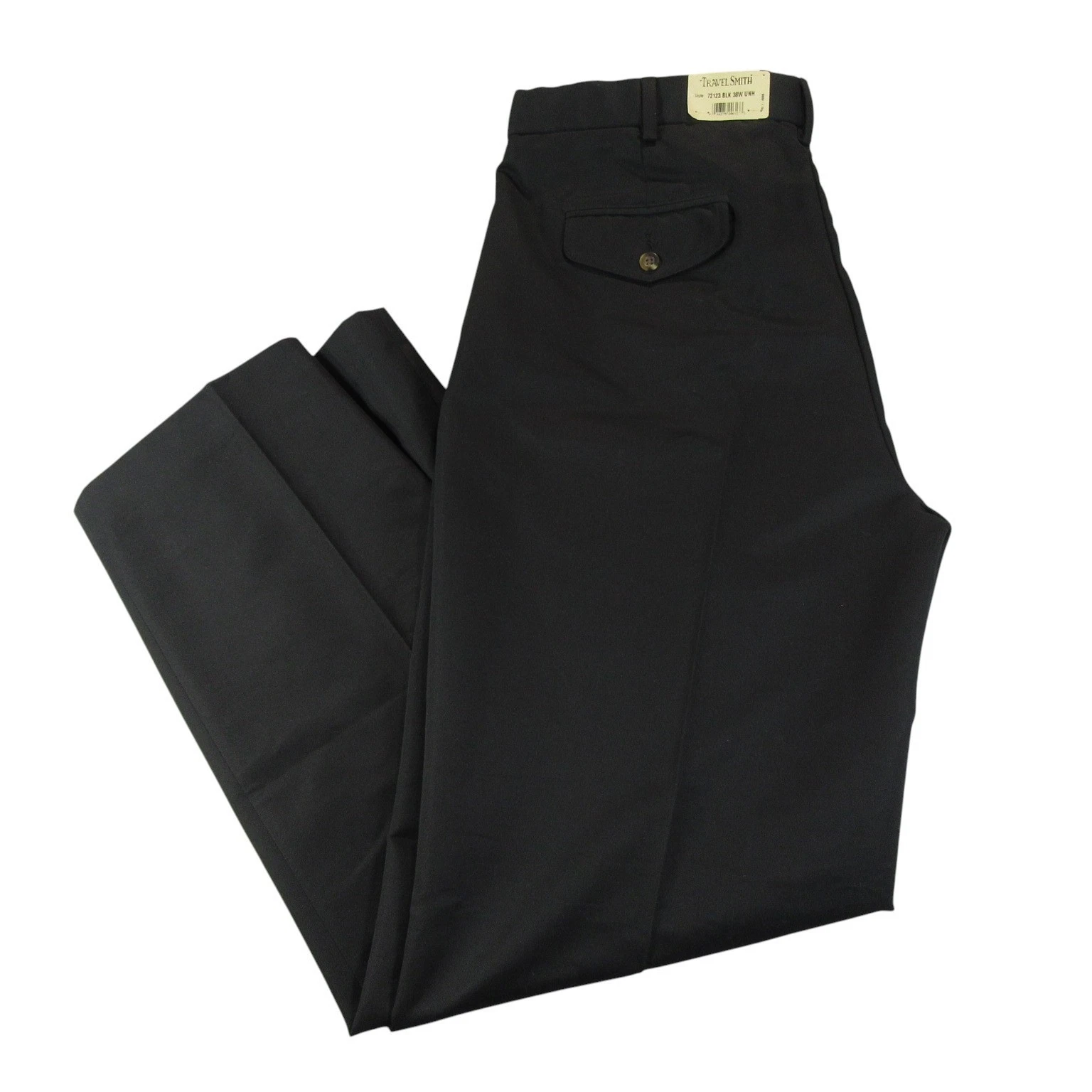 New Travelsmith Mens Chino Pants 38 x 34 Black Cotton Polyester Flat Front