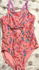 Cat Jack Girls S 6/6X Pink Mermaid Print One-Piece Swimsuit Lined Stretch