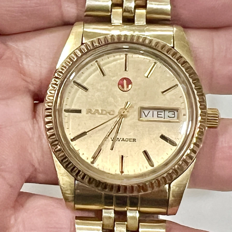 Vintage Rado Voyager President Automatic Gold Day Date Men’s 39mm Swiss Watch - Image 2 of 4