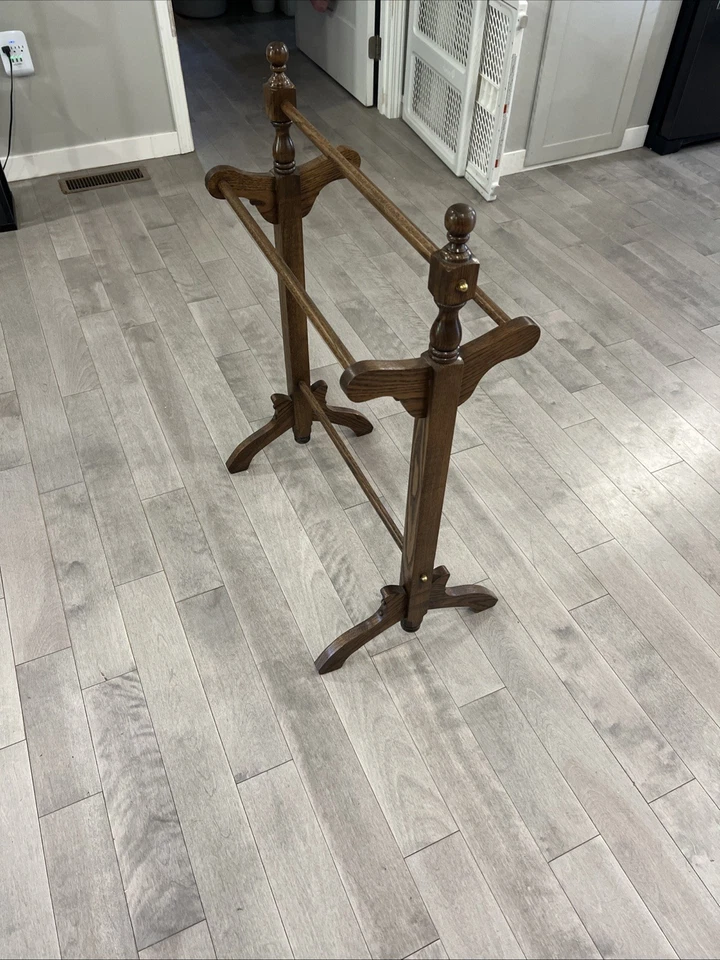 Blanket/Quilt/Towel Rack Solid Oak with Brass Hardware - Image 3 of 4