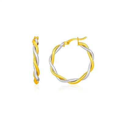 Bicolor gedrehte Draht Runde Creolen in 10k Gelb- und Weißgold (3x15mm)