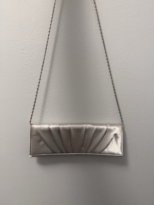 Silver Evening Bag With Long Chain Strap And Alternate Grey Short Strap
