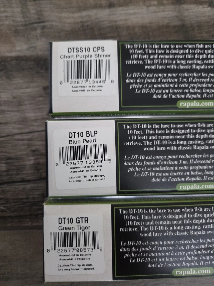 Rapala DT10 3PK(SUPER RARE COLLECTION) PEARL BLUE,GREEN TIGER & Chart. Purple... - Image 2 of 4