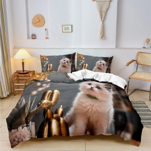 Set letto copripiumino gatto singolo/matrimoniale/re/super king materiale adatto alla pelle - Foto 15 di 37
