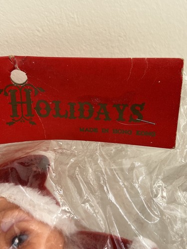 Vintage 10” Dancing Santa Claus 1960's Flocked Christmas Decoration Kitsch NOS - Picture 3 of 4