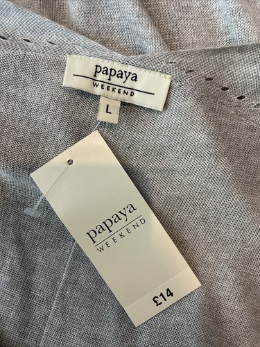 BNWT Womens Papaya Large Page Grey Thin Knit Relax Fit Pullover V Neck jumper. - Picture 5 of 7