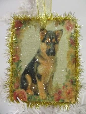 Shabby Chic Victorian Decoupage German Shepherd Puppy Christmas Ornament (D30)