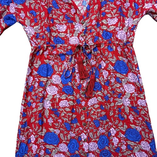 Arnhem Spanish Rose Kimono Midi Dress M/L Scarlet Red Floral Boho Duster EUC - Picture 6 of 8