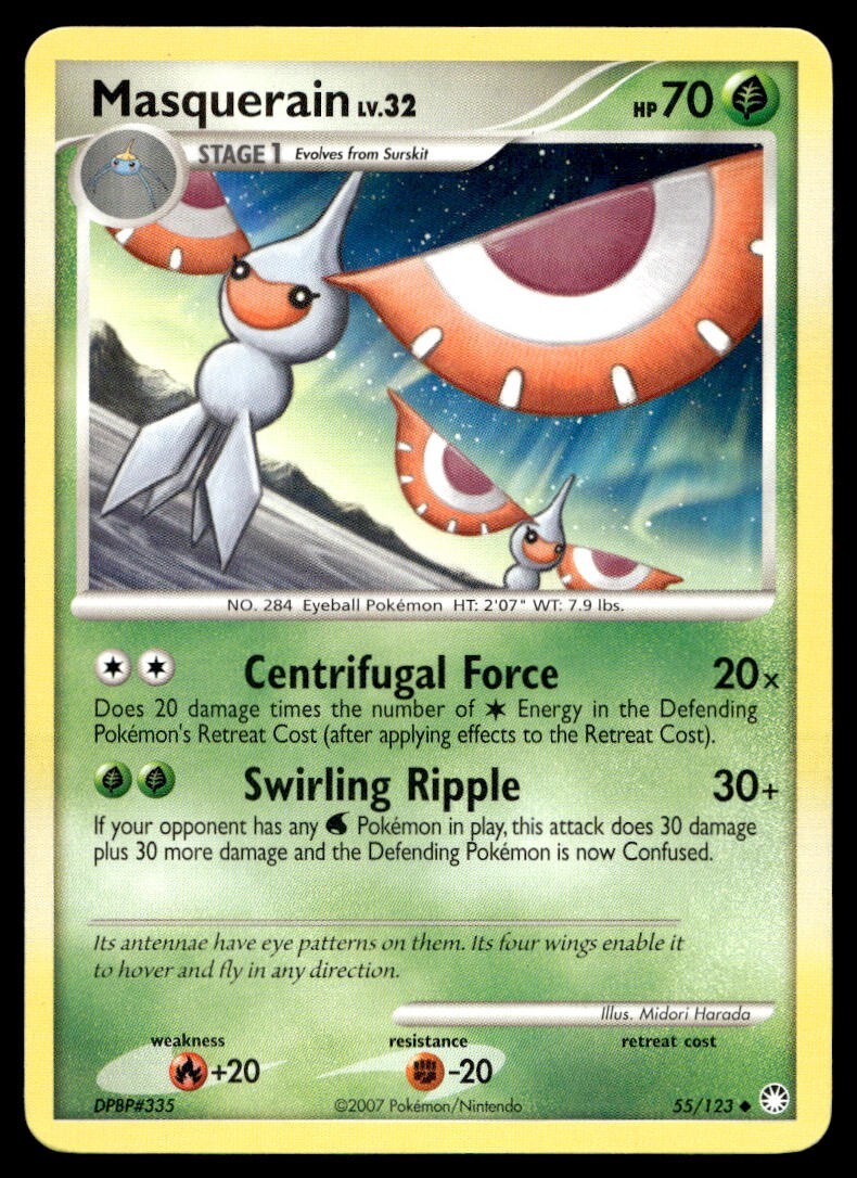 Masquerain 55/123 Pokemon Card Mysterious Treasures Uncommon 70 HP LP H38