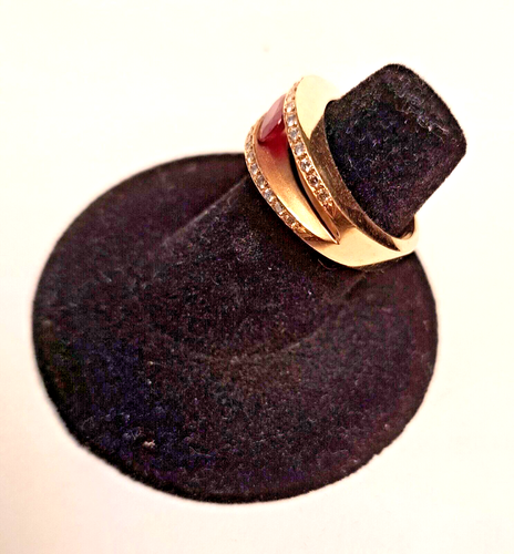 14k Oval ruby and diamond ring - Tulip Creation - Picture 3 of 6