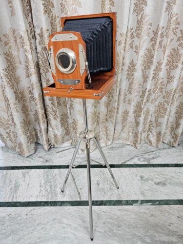 Antique Vintage Style Folding Camera With Metal Tripod Home Decorative - Picture 1 of 5