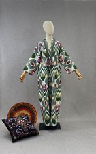 Uzbek ikat coat,handmade cotton chapan,boho dress cape,ethnic abaya,green robe