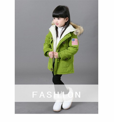 Kids Boys Girls Winter Fur Collar Hooded Coat USA Flag Thick Cotton Parka Jacket - Picture 6 of 12