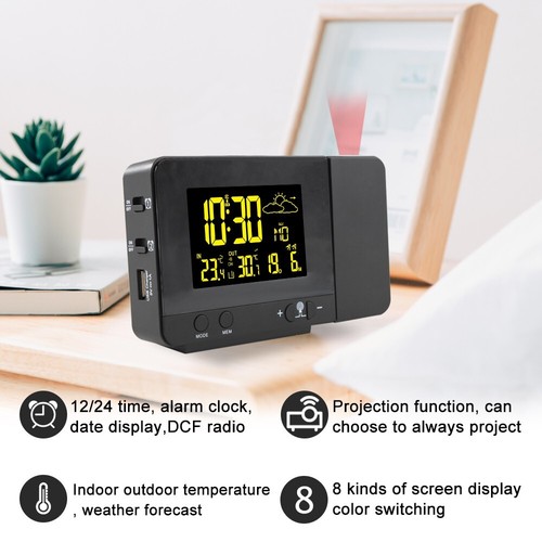 LED Projection Alarm Clock Radio-Controlled Time Temp Humidity Sensor - Picture 2 of 6