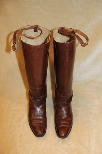 VTG EQUESTRIAN TALL BROWN LEATHER PULL ON HORSEBACK RIDING BOOTS, LEATHER SOLE - Picture 9 of 24