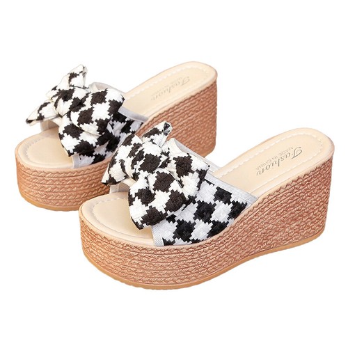 Ladies Wedge Mules Womens Slip On Casual Bow Slide Slippers Beach Comfy Sandals - Picture 28 of 47