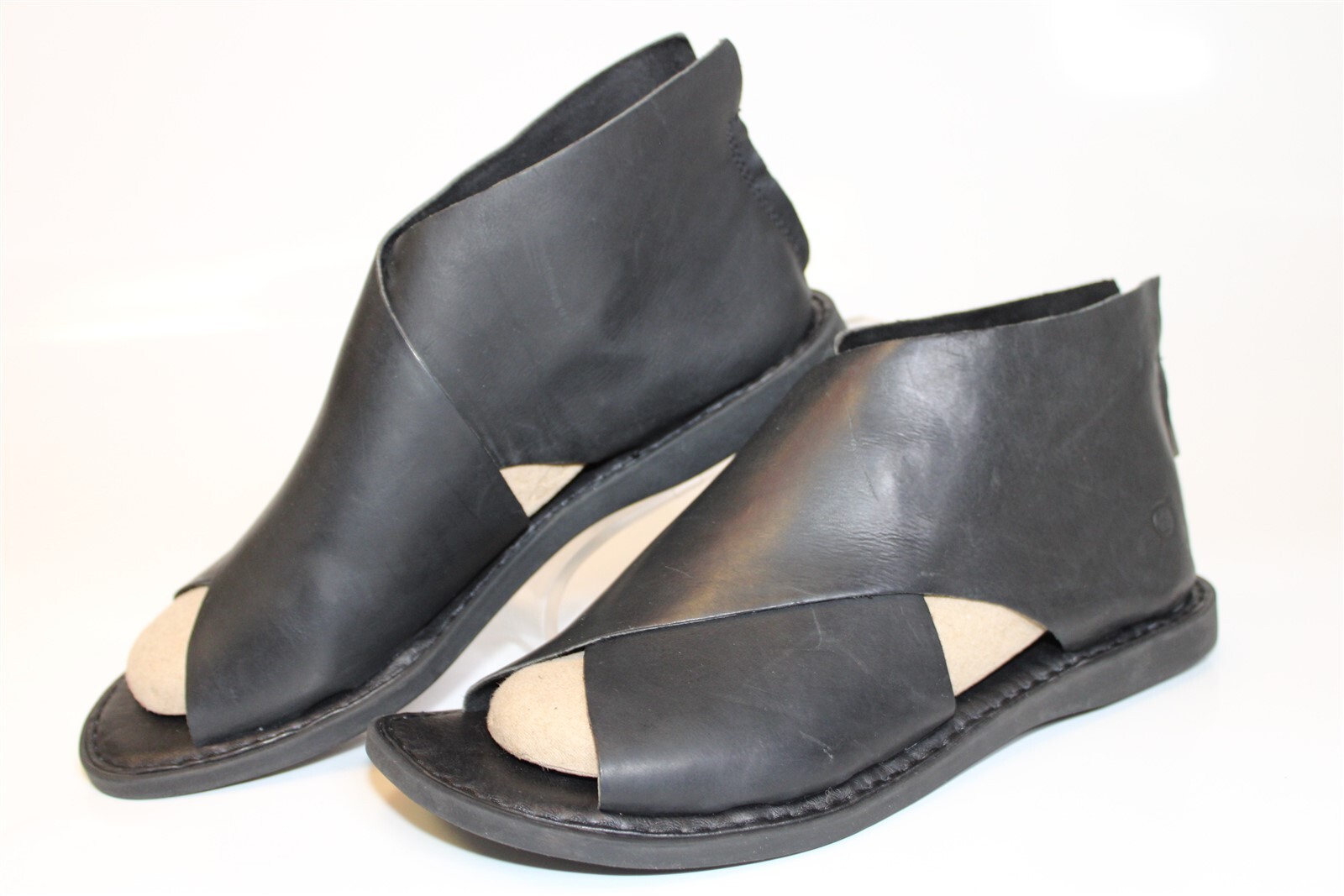 Born Womens Size 8 M Iwa Leather Back Zip Peep Toe Flat Mule Sandal Shoes F78003 | eBay