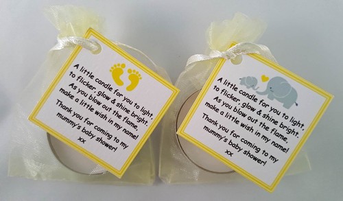 BABYDUSCHE KERZE GEFÄLLIGKEITEN - VANILLE DUFTENDES TEELICHT - BLAU ROSA GELB ELEFANT - Bild 1 von 13