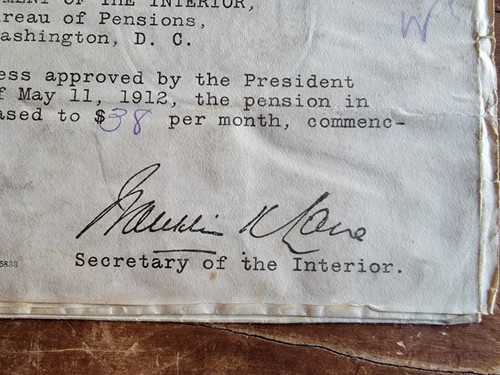 Dipartimento degli Interni 1918 WWI Certificato Pensione - Firma Franklin K Lane - Foto 7 di 7