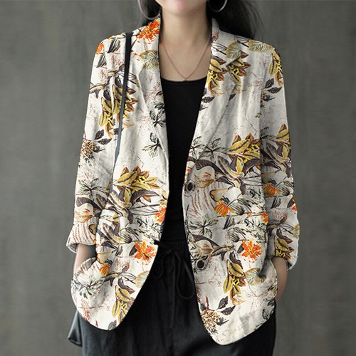 ZANZEA UK Womens Blazer Suit Cotton Linen Ladies Coat Formal Solid Loose - Picture 13 of 35