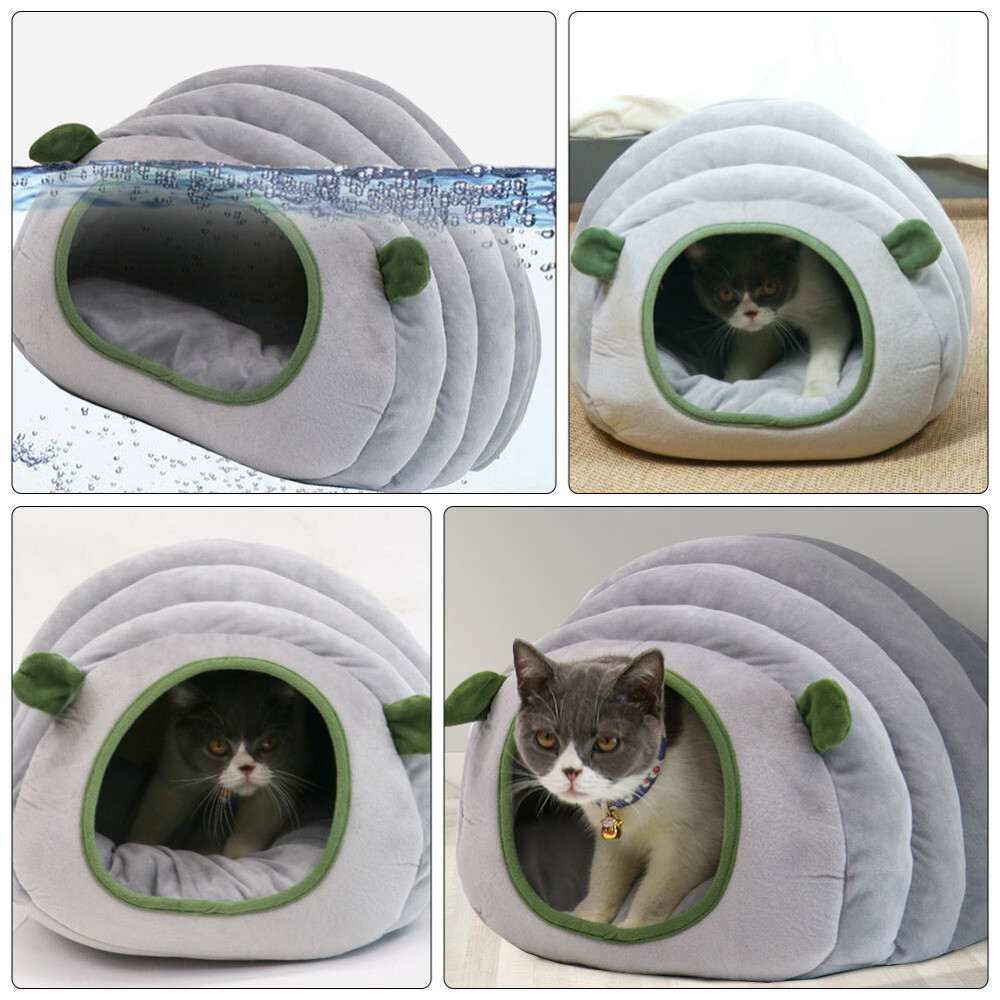 US Cat Bed Cave Round Plush Fluffy Hooded Cat Bed Donut Self Warming